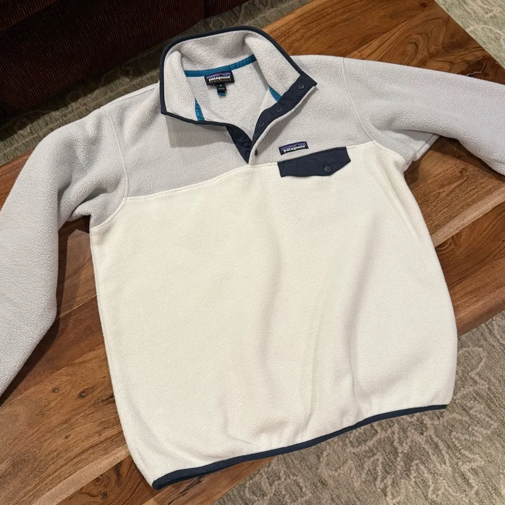 Patagonia Synchilla Two-Tone Fleece Pullover Light Gray & Cream Size M - Picture 3 of 10